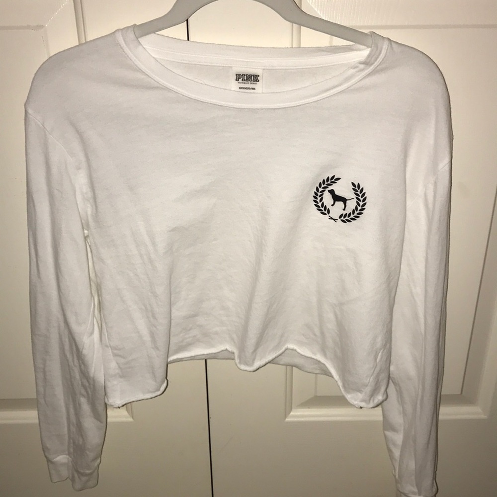 White Pink VS Long Sleeve Crop Top